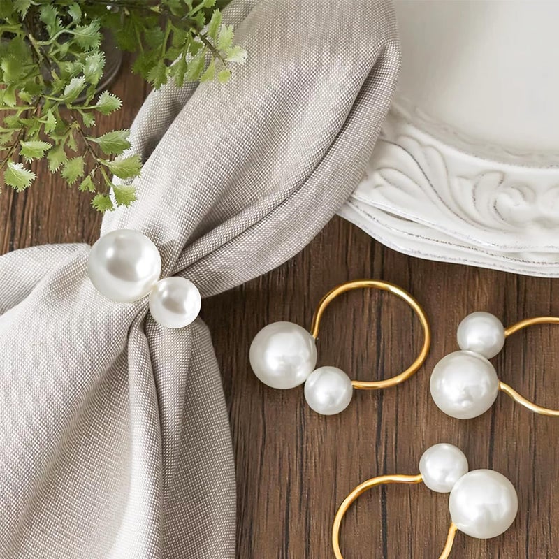 Wonlex Pearl Napkin Rings Set of 12, Gold Serviette Buckle Holder for Easter, Family Gathering, Dinner Party, Wedding Decor, Napkin Ring for Christmas, Thanksgiving Day, Friends and Family (2 Gold Pearls) - Image 2